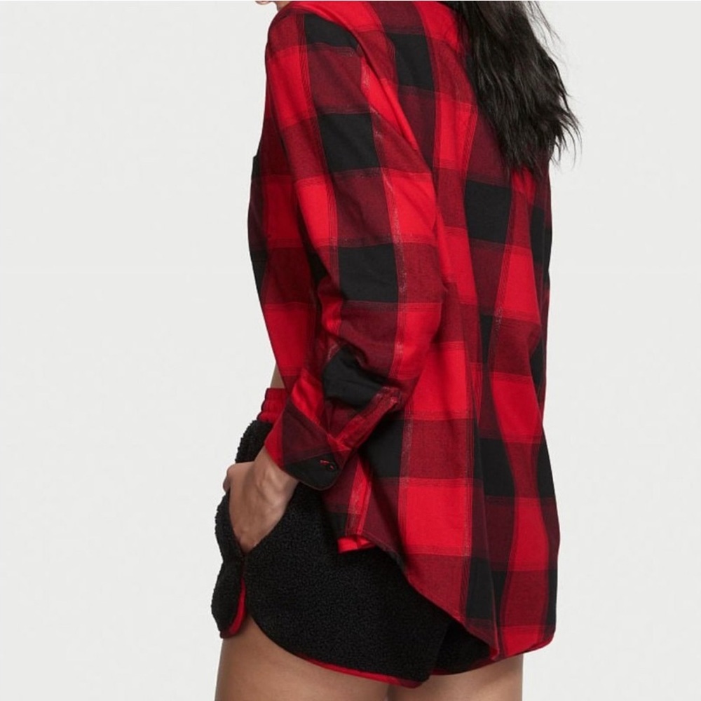 Victoria’s Secret plaid pj top with Sherpa fleece around neckline - Picture 2 of 8